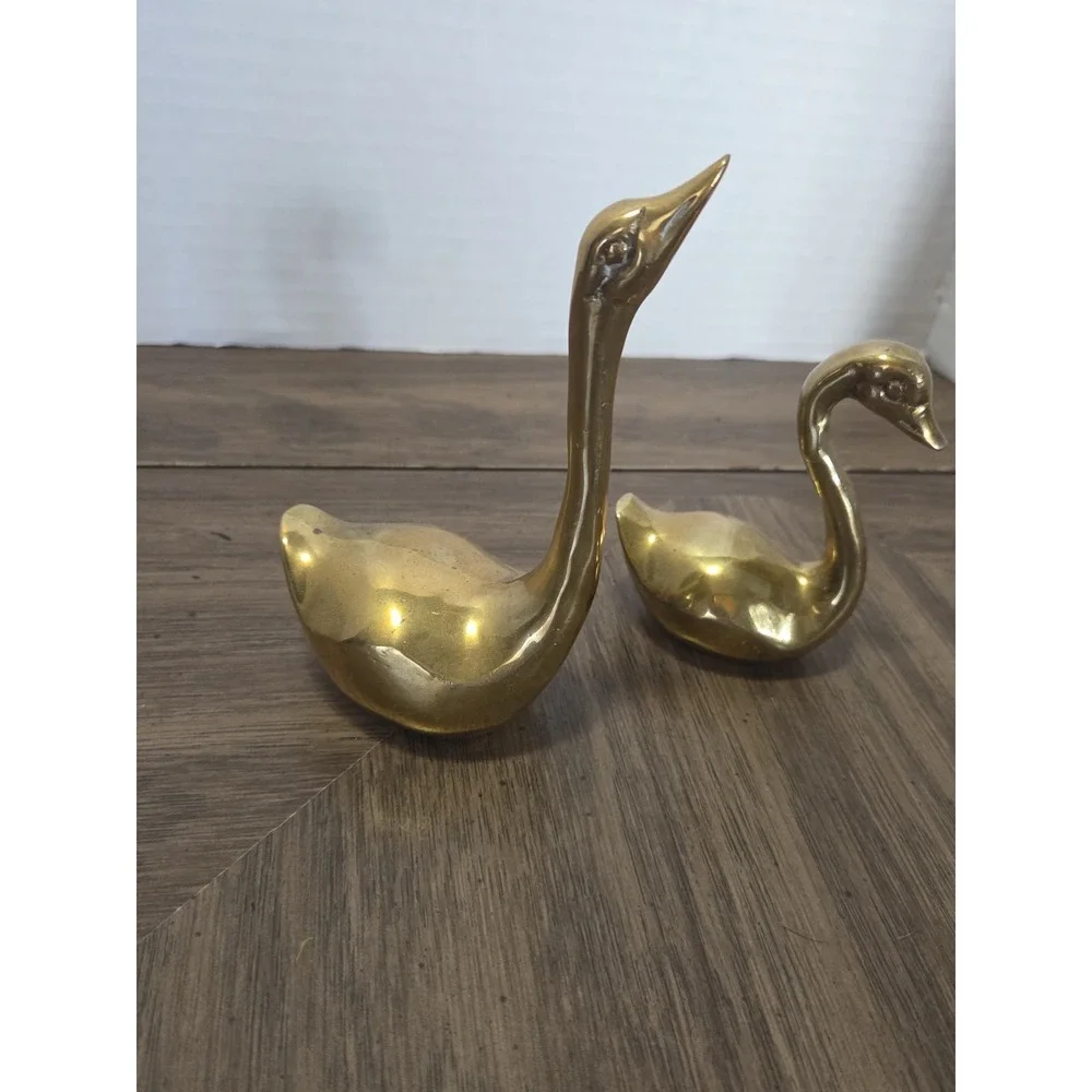 vintage solid brass swan figurines or geese, Cottagecore Farmhouse